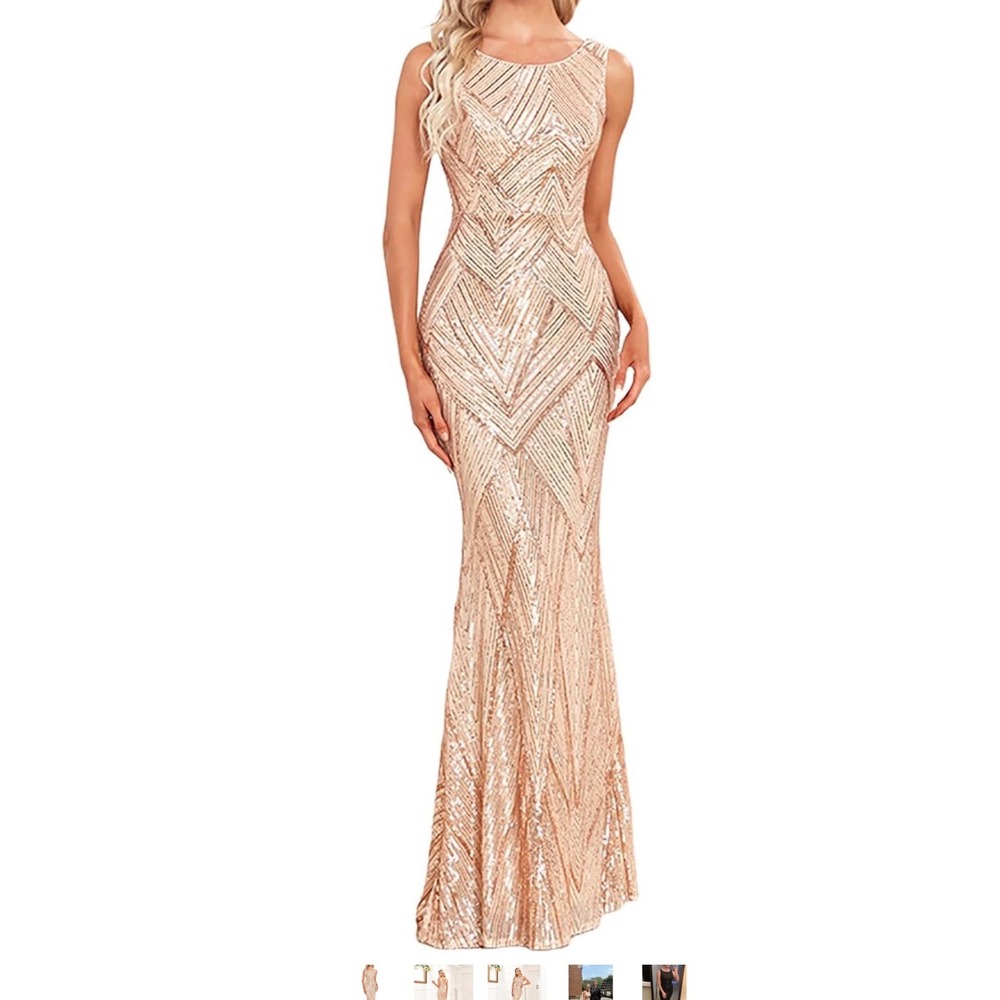 Wear Your Love Sequin Maxi Dress Women Rose Gold  size Small Geometric Prom Gown